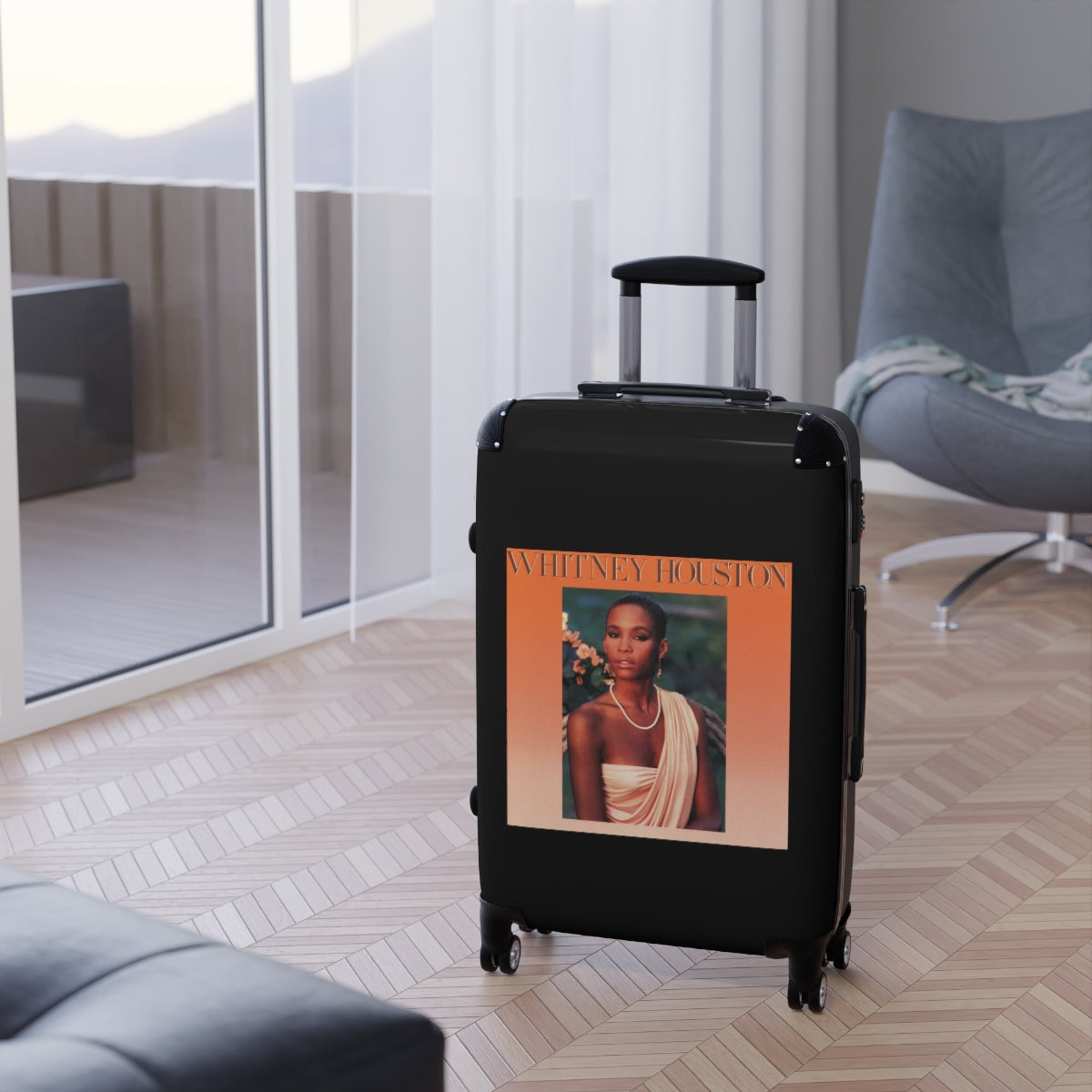 Geotrott Whitney Houston Whitney Houston 1985 Black Cabin Suitcase Extended Storage Adjustable Telescopic Handle Double Wheeled Polycarbonate Hard Shell Built In Lock