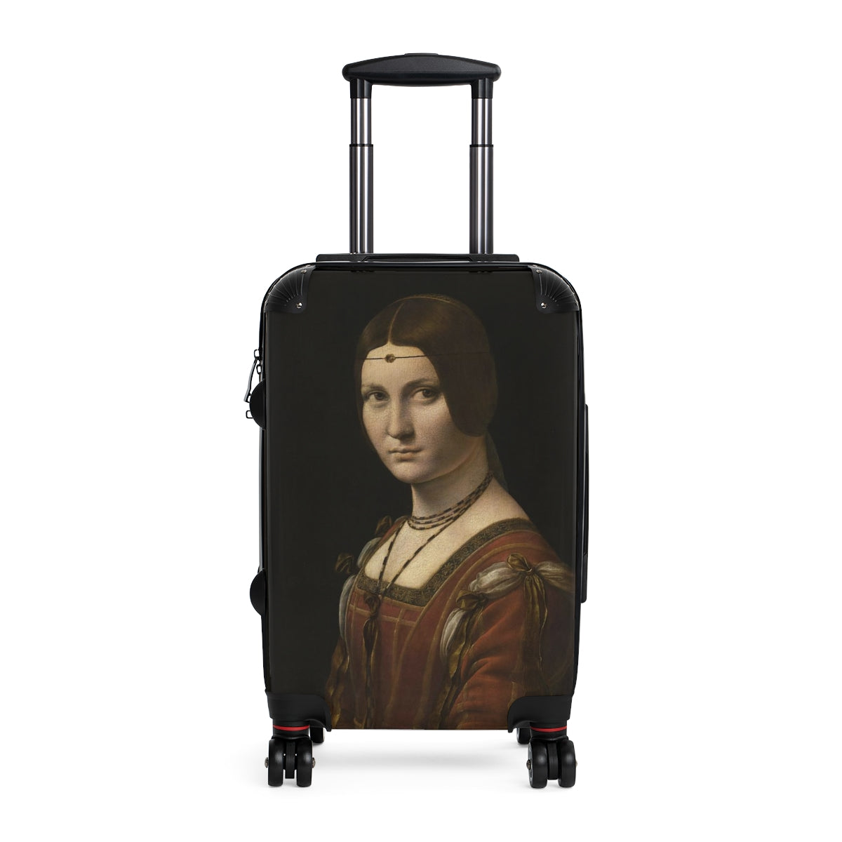 Geotrott La Belle Ferronnière By Leonardo Da Vinci Black Cabin Suitcase Extended Storage Adjustable Telescopic Handle Double Wheeled Polycarbonate Hard-Shell Built-In Lock