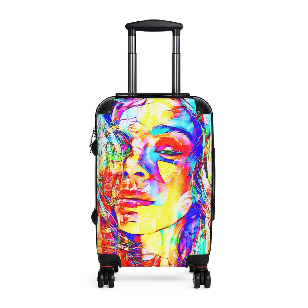 Geotrott Ella Face Graffiti Art Cabin Suitcase Extended Storage Adjustable Telescopic Handle Double Wheeled Polycarbonate Hard-Shell Built-In Lock
