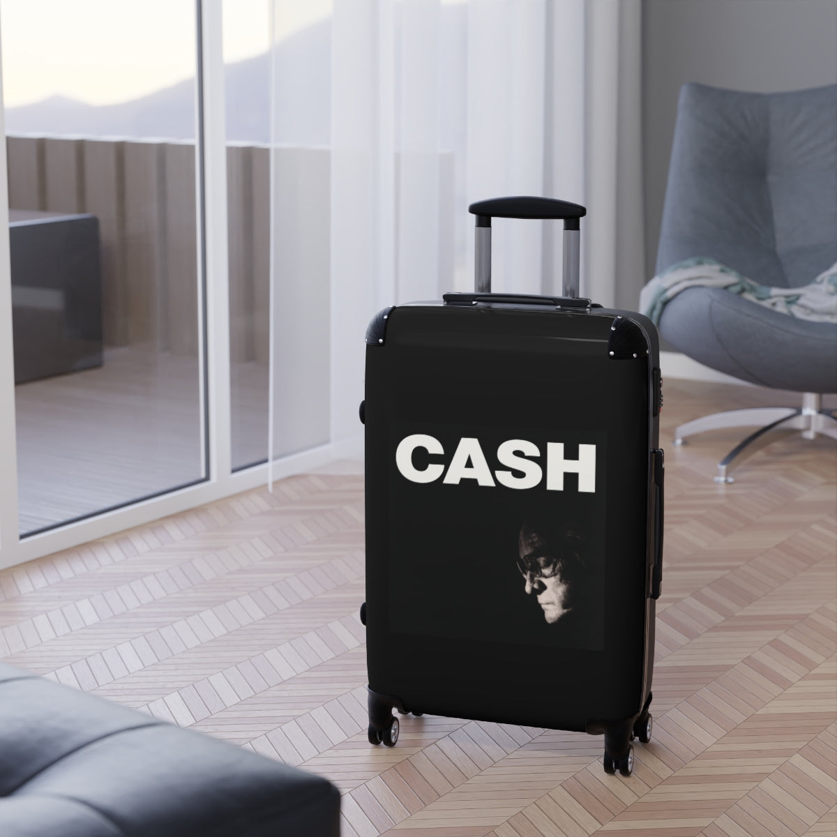 Geotrott Johnny Cash Black Cabin Suitcase Extended Storage Adjustable Telescopic Handle Double Wheeled Polycarbonate Hard Shell Built In Lock Carry On Travel Check Luggage 4 Wheel Spinner Suitcase Bag Multiple Colors And Sizes