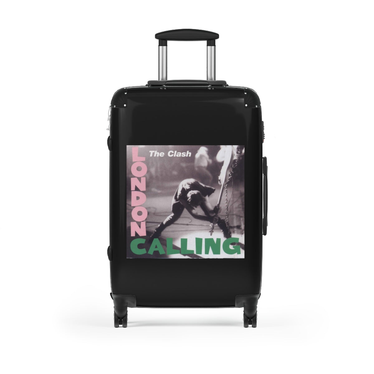 Geotrott The Clash London Calling 1979 Black Cabin Suitcase Extended Storage Adjustable Telescopic Handle Double Wheeled Polycarbonate Hard Shell Built In Lock