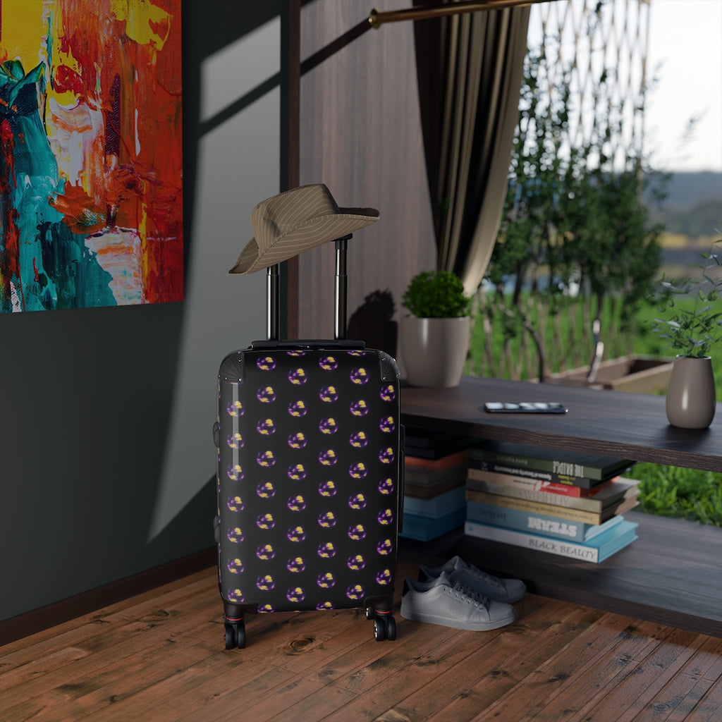 Geotrott Copy Of Disco Balls Purple Pattern Black Cabin Suitcase Extended Storage Adjustable Telescopic Handle Double Wheeled Polycarbonate Hard-Shell Built-In Lock