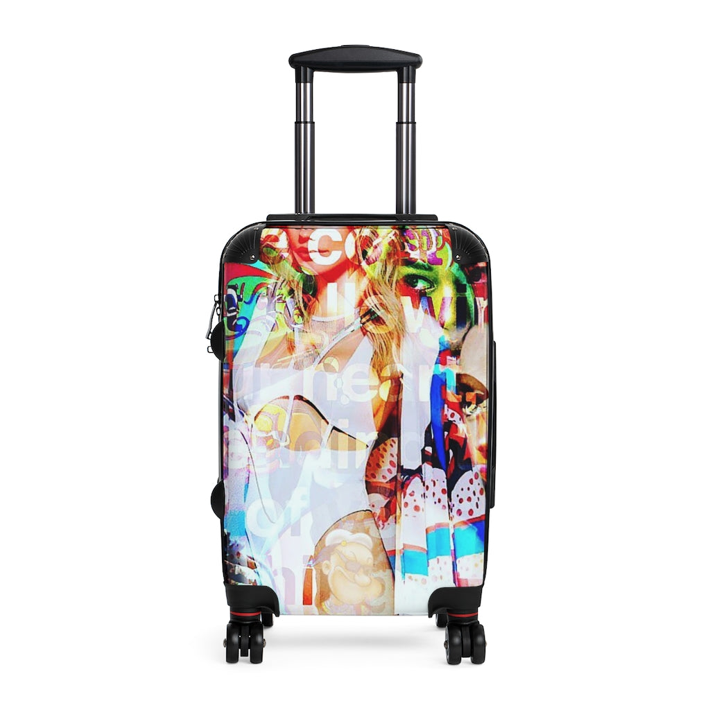 Geotrott Eddy Bogaert Graffiti Art Girl Face 11 Cabin Suitcase Extended Storage Adjustable Telescopic Handle Double Wheeled Polycarbonate Hard-Shell Built-In Lock