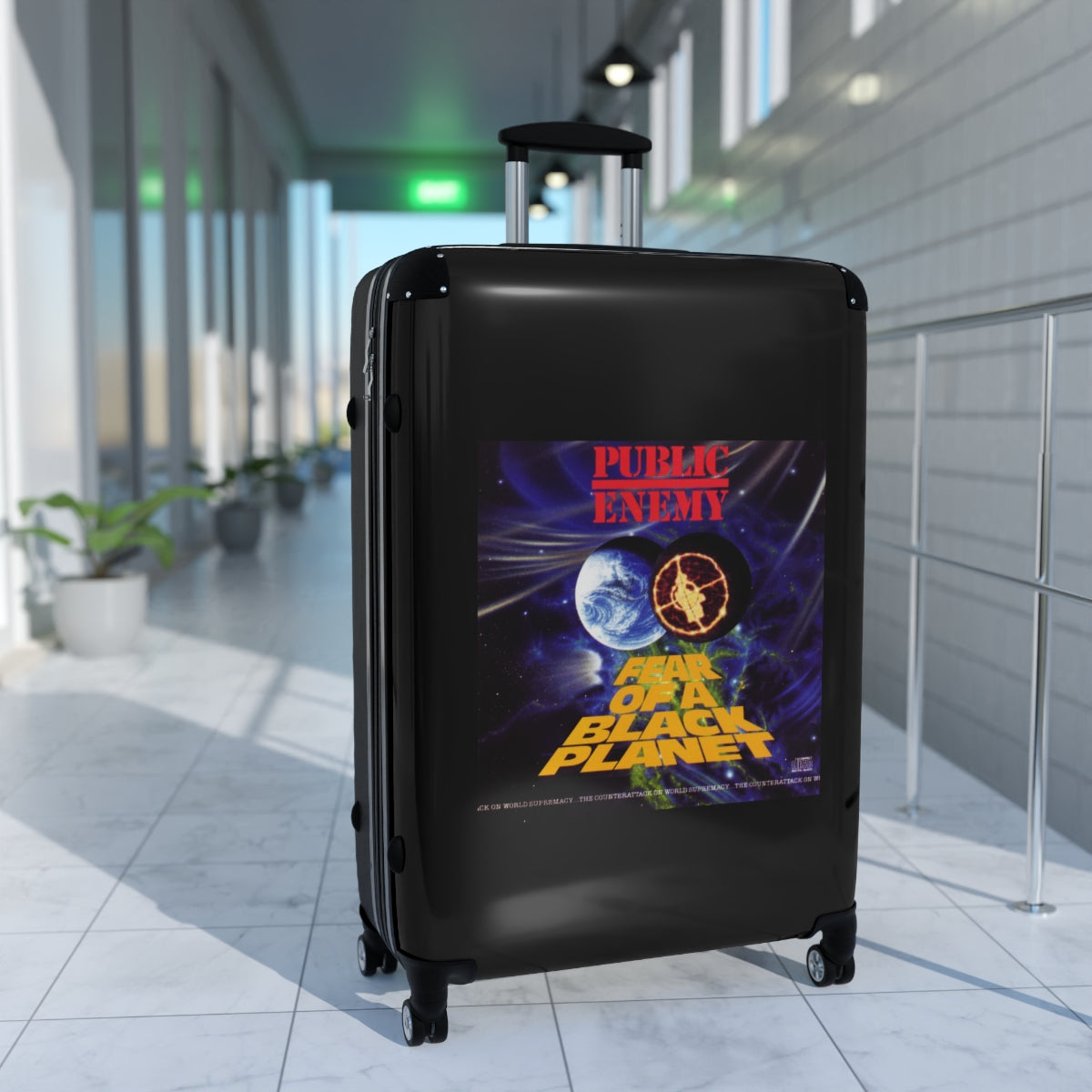 Geotrott Public Enemy Fear Of A Black Planet 1990 Black Cabin Suitcase Extended Storage Adjustable Telescopic Handle Double Wheeled Polycarbonate Hard Shell Built In Lock
