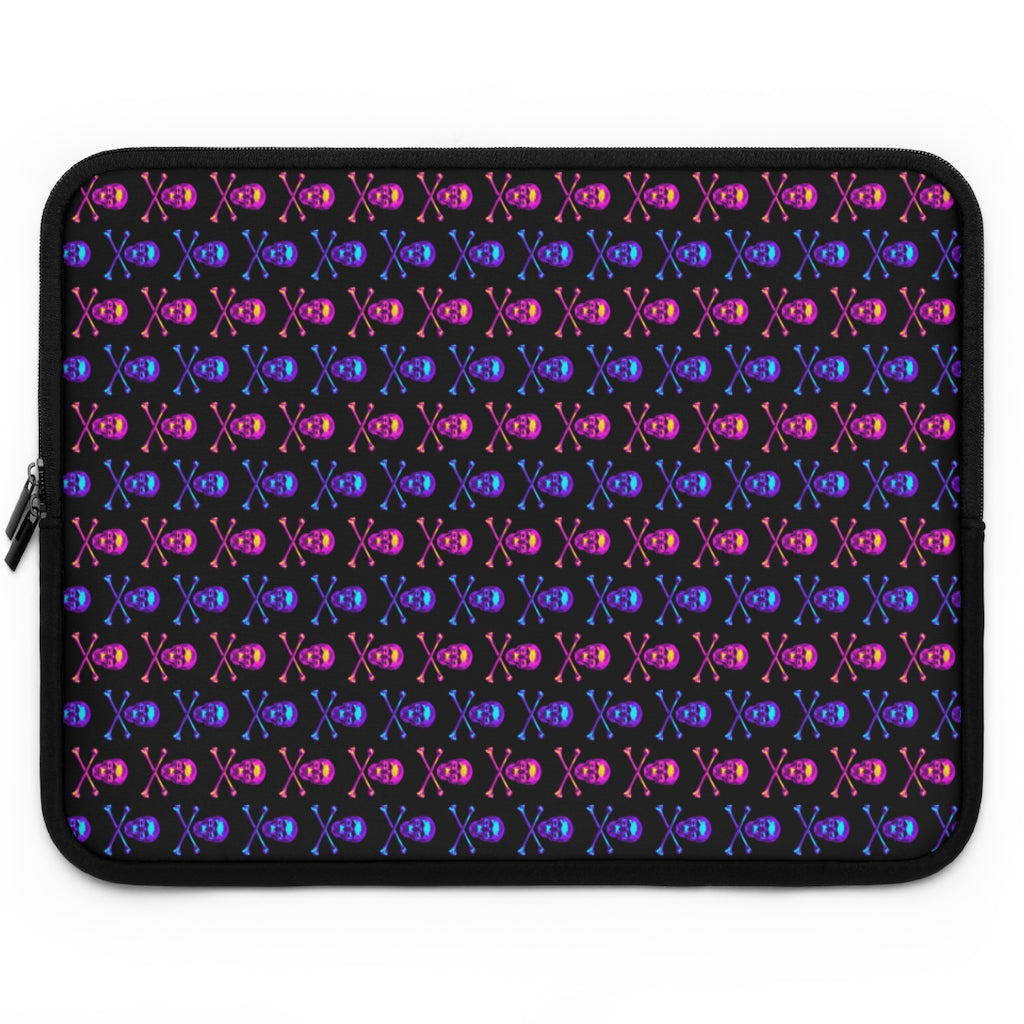 Geotrott Pink Blue Skull And Bones Pattern Black Laptop Sleeve