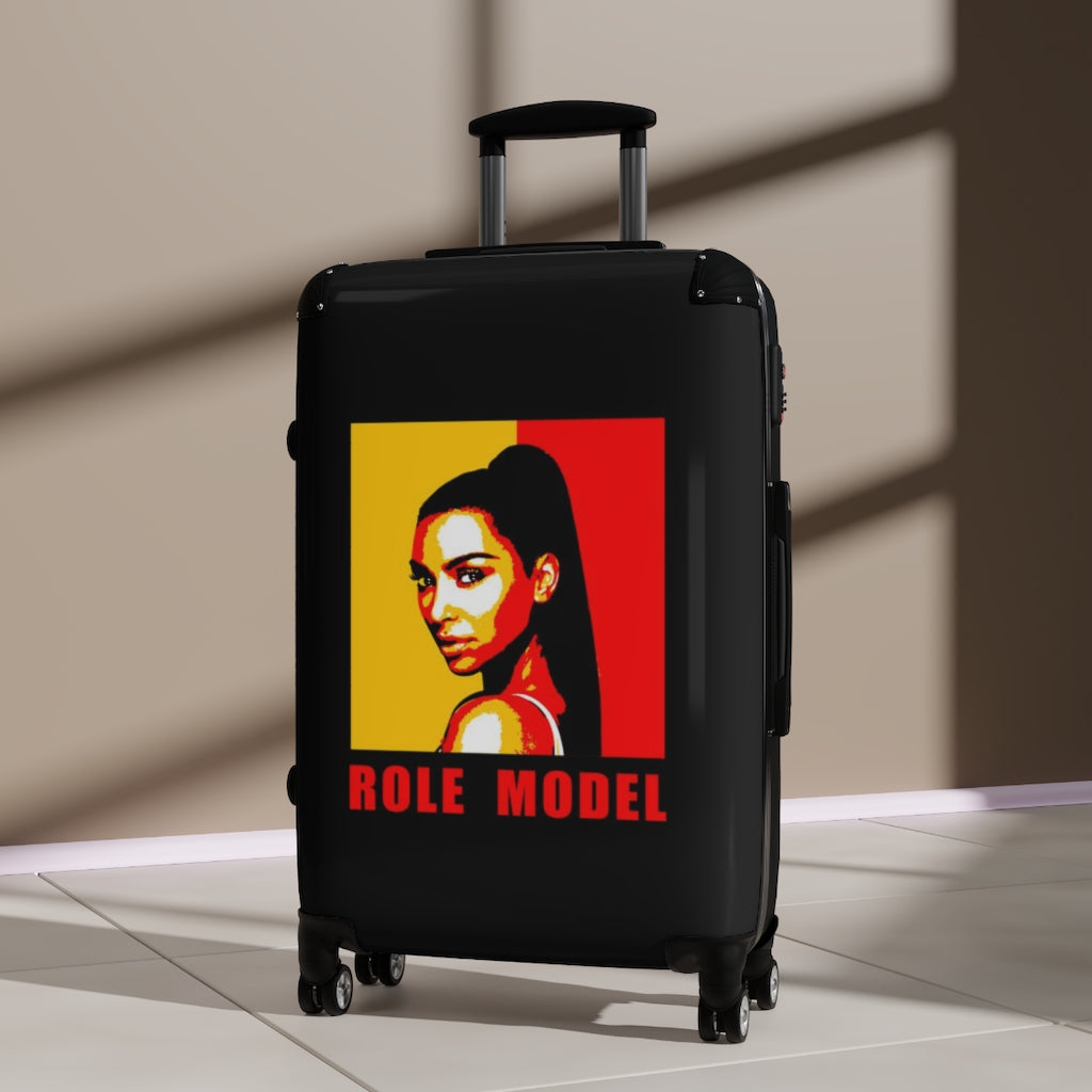 Geotrott Kim Kardashian Role Model Black, Red, Yellow Cabin Suitcase Extended Storage Adjustable Telescopic Handle Double Wheeled Polycarbonate Hard-Shell Built-In Lock