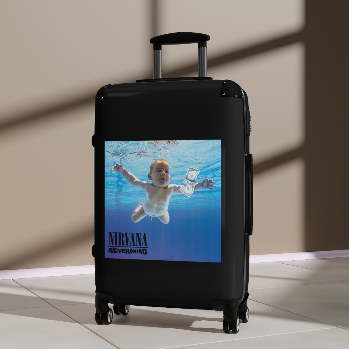 Getrott Nirvana Nevermind 1991 Black Cabin Suitcase Extended Storage Adjustable Telescopic Handle Double wheeled Polycarbonate Hard-shell Built-in Lock-Bags-Geotrott
