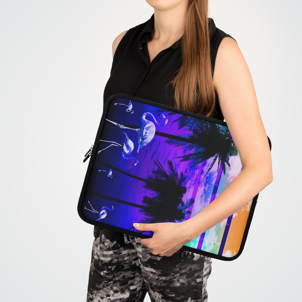 Getrott Blue Beach Sunset Flamingos Laptop Sleeve-Laptop Sleeve-Geotrott