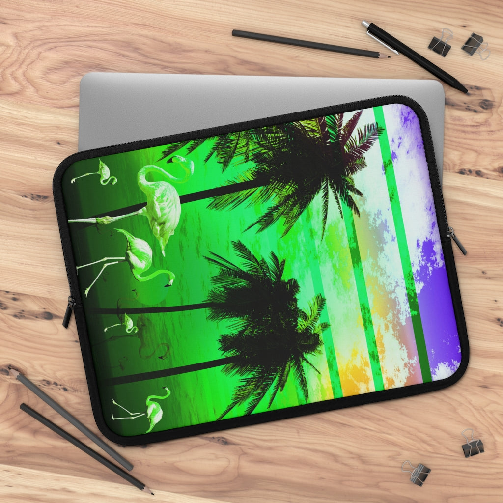 Getrott Green Beach Sunset Flamingos Laptop Sleeve-Laptop Sleeve-Geotrott