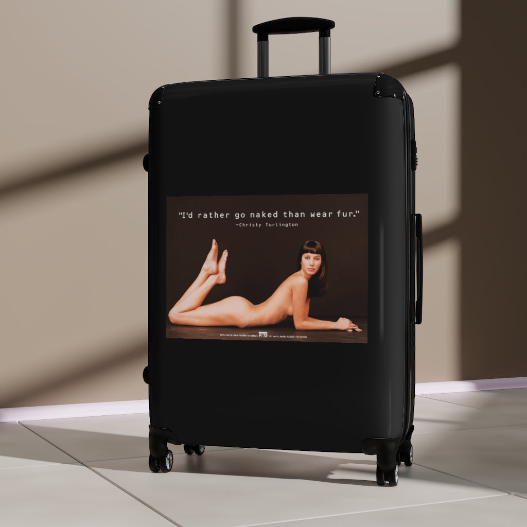 Getrott I'd rather go naked than wear fur Christy Turlington Peta World Classic Poster Black Cabin Suitcase Extended Storage Adjustable Telescopic Handle Double wheeled Polycarbonate Hard-shell Built-in Lock-Bags-Geotrott