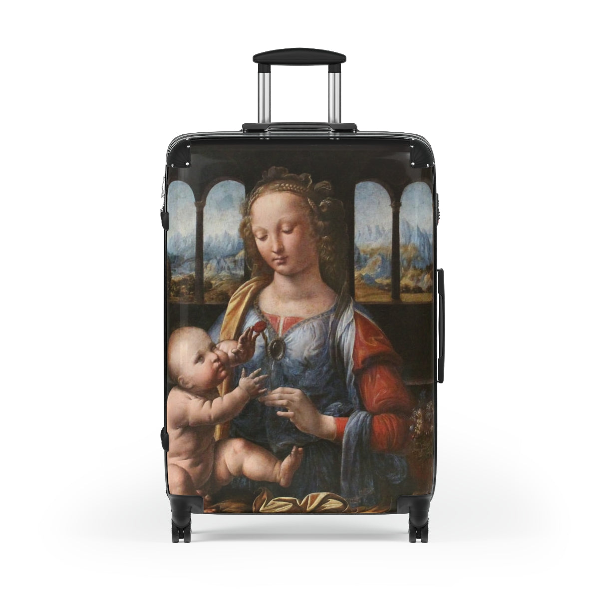 Getrott The Madonna of the Carnation by Leonardo Da Vinci Black Cabin Suitcase Extended Storage Adjustable Telescopic Handle Double wheeled Polycarbonate Hard-shell Built-in Lock-Bags-Geotrott