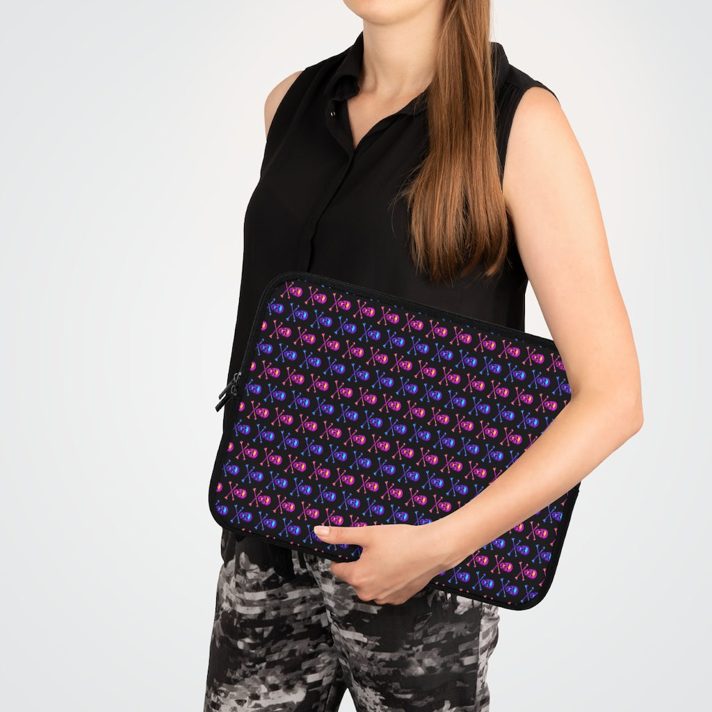 Geotrott Pink Blue Skull And Bones Pattern Black Laptop Sleeve