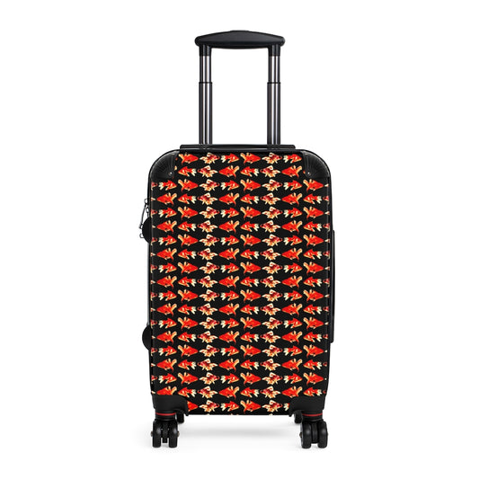 Geotrott Goldfish Red Pattern Black Cabin Suitcase Extended Storage Adjustable Telescopic Handle Double Wheeled Polycarbonate Hard-Shell Built-In Lock
