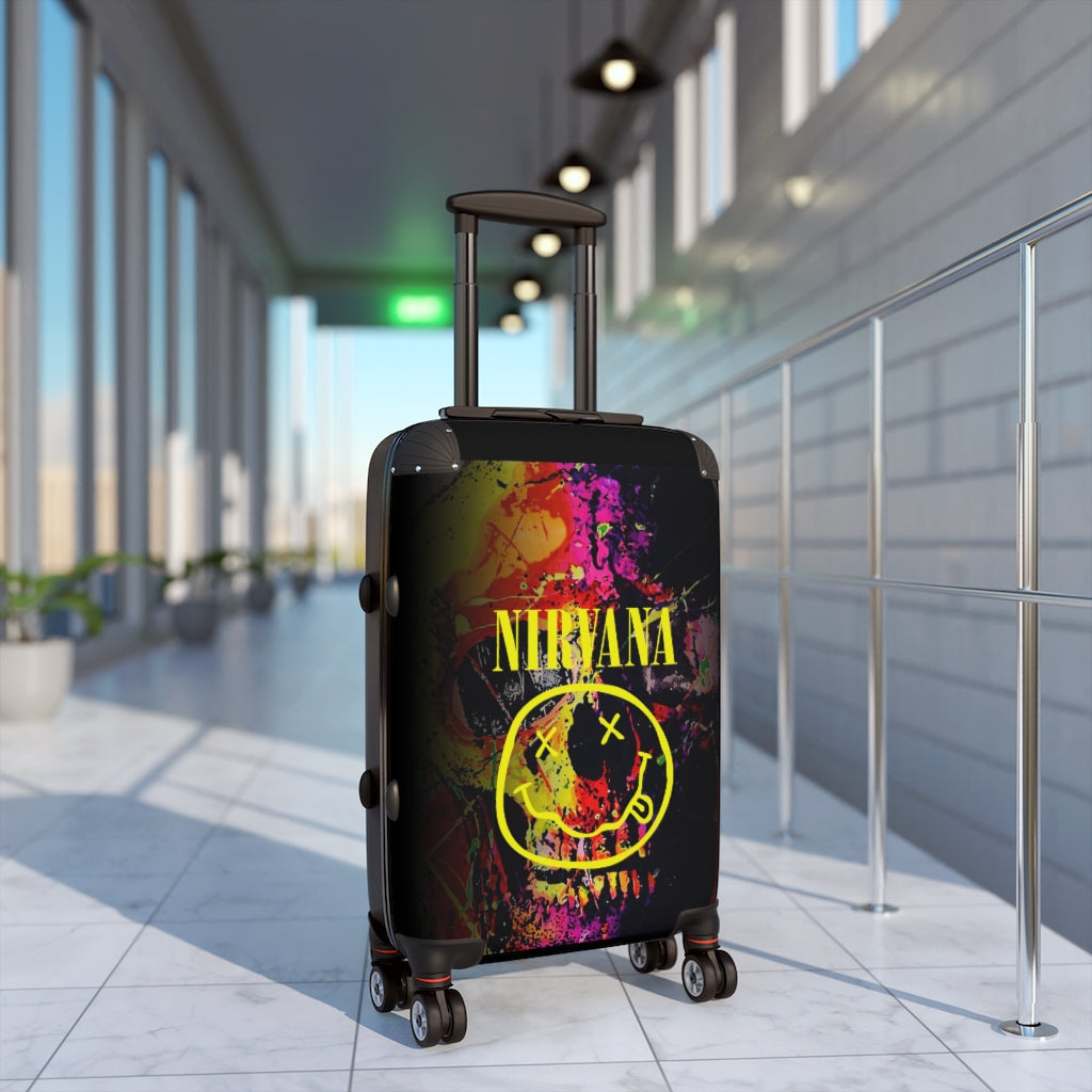 Geotrott Grunge Logo Nirvana Skull Graffiti Art Cabin Suitcase Extended Storage Adjustable Telescopic Handle Double Wheeled Polycarbonate Hard-Shell Built-In Lock