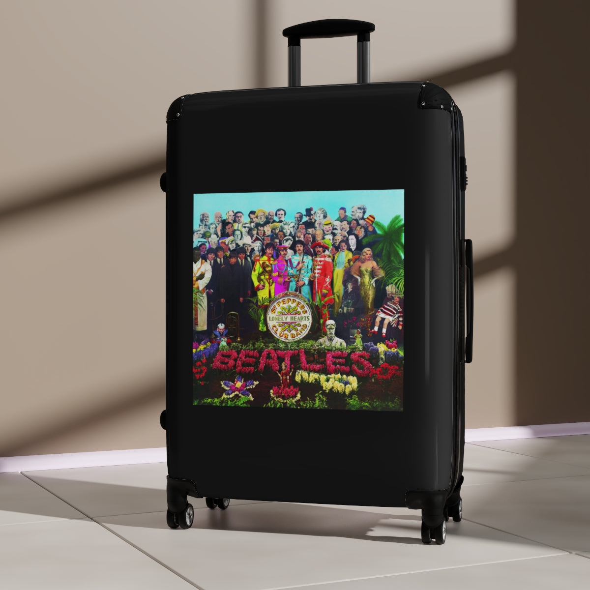 Getrott The Beatles Sgt Peppers Lonely Hearts Club Band 1967 Black Cabin Suitcase Extended Storage Adjustable Telescopic Handle Double wheeled Polycarbonate Hard-shell Built-in Lock-Bags-Geotrott