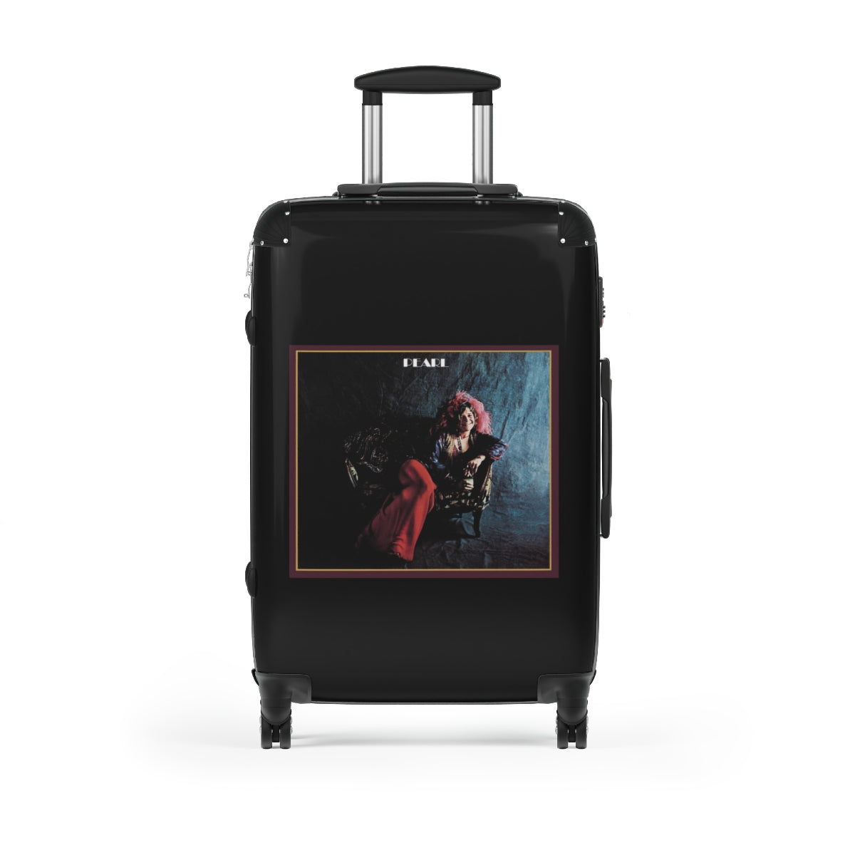 Geotrott Janis Joplin Pearl 1971 Black Cabin Suitcase Extended Storage Adjustable Telescopic Handle Double Wheeled Polycarbonate Hard Shell Built In Lock