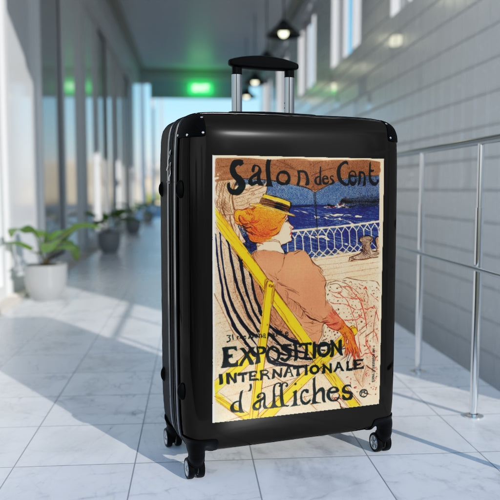 Geotrott Salon De Cent Exposition Internationale Di Affiches World Classic Poster Black Cabin Suitcase Extended Storage Adjustable Telescopic Handle Double Wheeled Polycarbonate Hard-Shell Built-In Lock