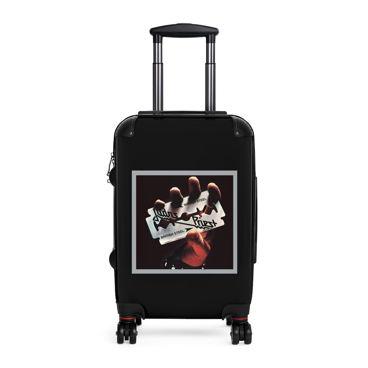 Geotrott Judas Priest British Steel 1980 Black Cabin Suitcase Extended Storage Adjustable Telescopic Handle Double Wheeled Polycarbonate Hard Shell Built In Lock