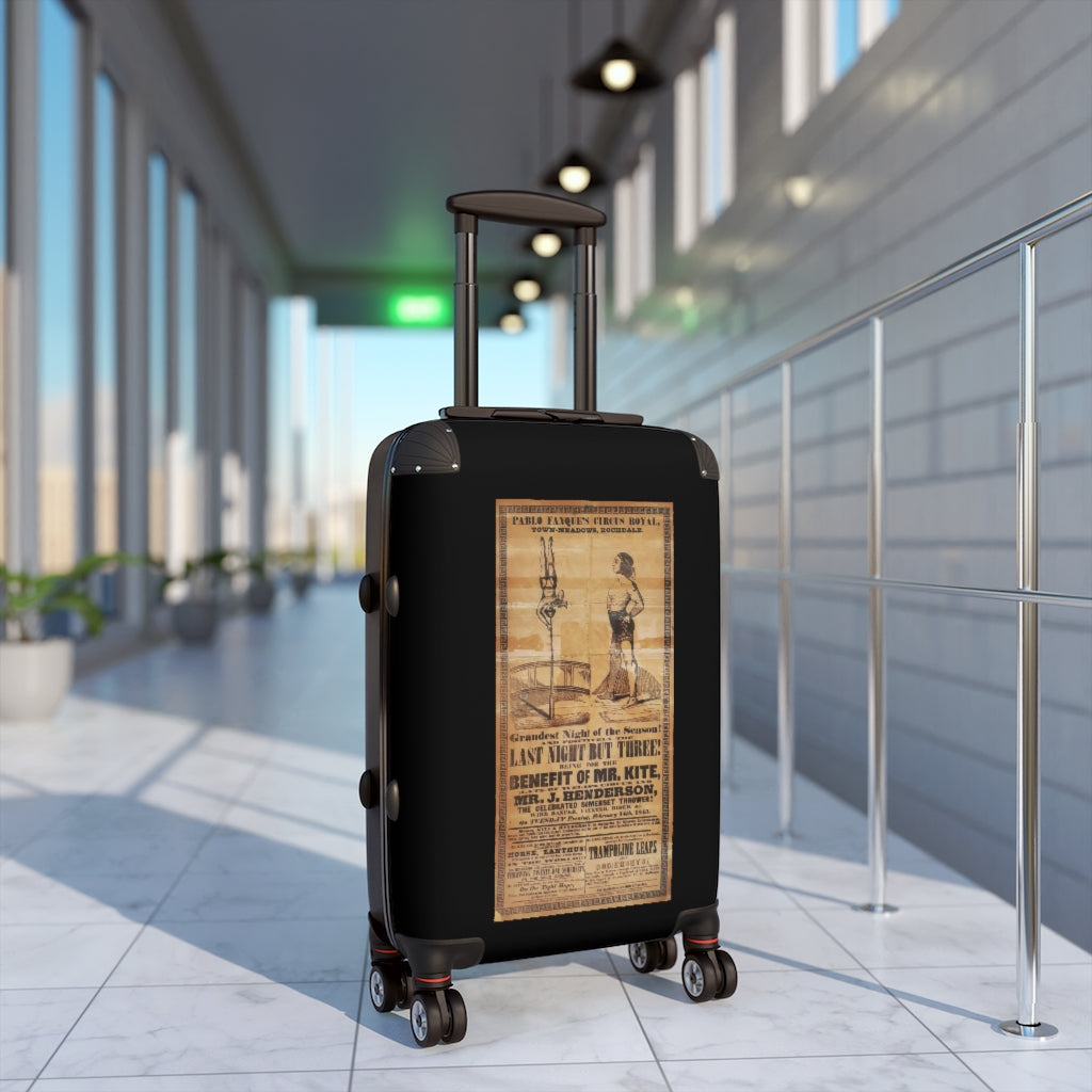 Geotrott Pablo Fanques Circus Royal Town Meadows Rochdale The Last Night But Three Mr Kite Mr J Henderson World Classic Poster Black Cabin Suitcase Carry-On Travel Check Luggage 4-Wheel Spinner Suitcase Bag Multiple Colors And Sizes