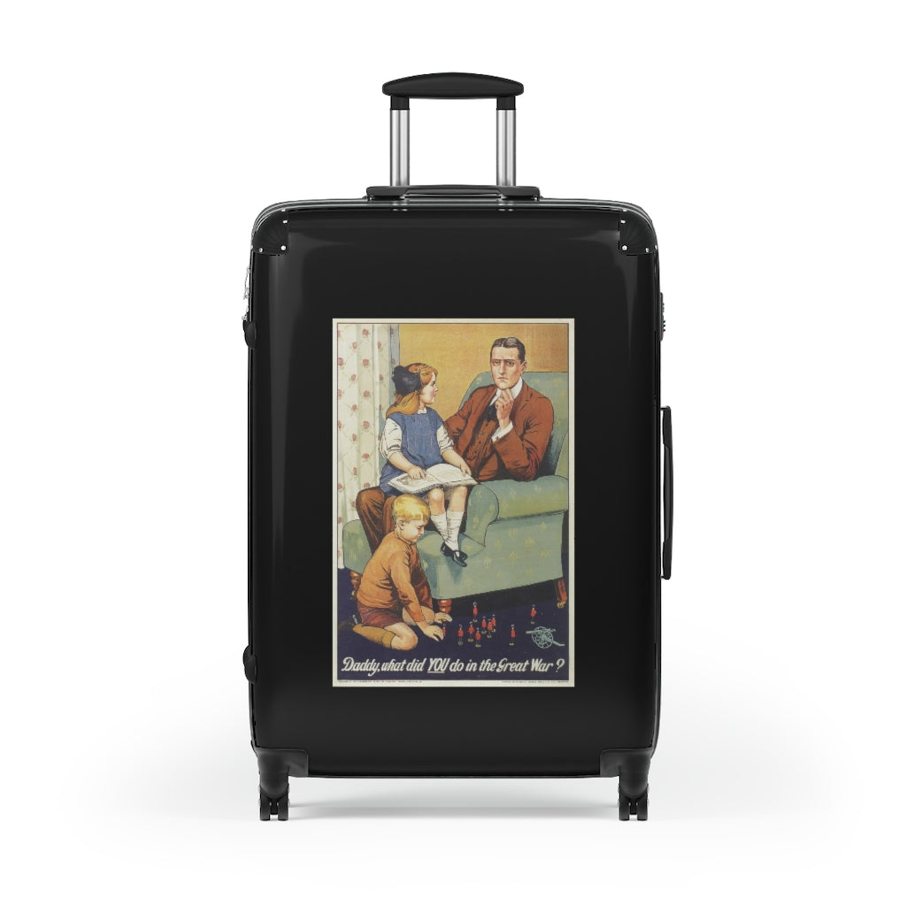Geotrott Daddy What Did You Do On The Great War Black Cabin Suitcase Extended Storage Adjustable Telescopic Handle Double Wheeled Polycarbonate Hard-Shell Built-In Lock