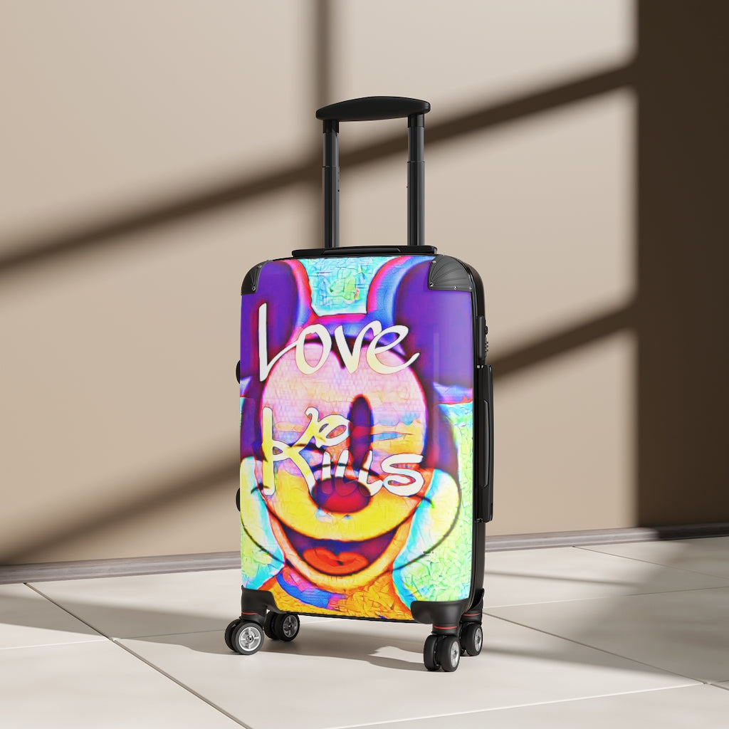 Geotrott Graffiti Mickey Love Mesage Art Cabin Suitcase Extended Storage Adjustable Telescopic Handle Double Wheeled Polycarbonate Hard-Shell Built-In Lock
