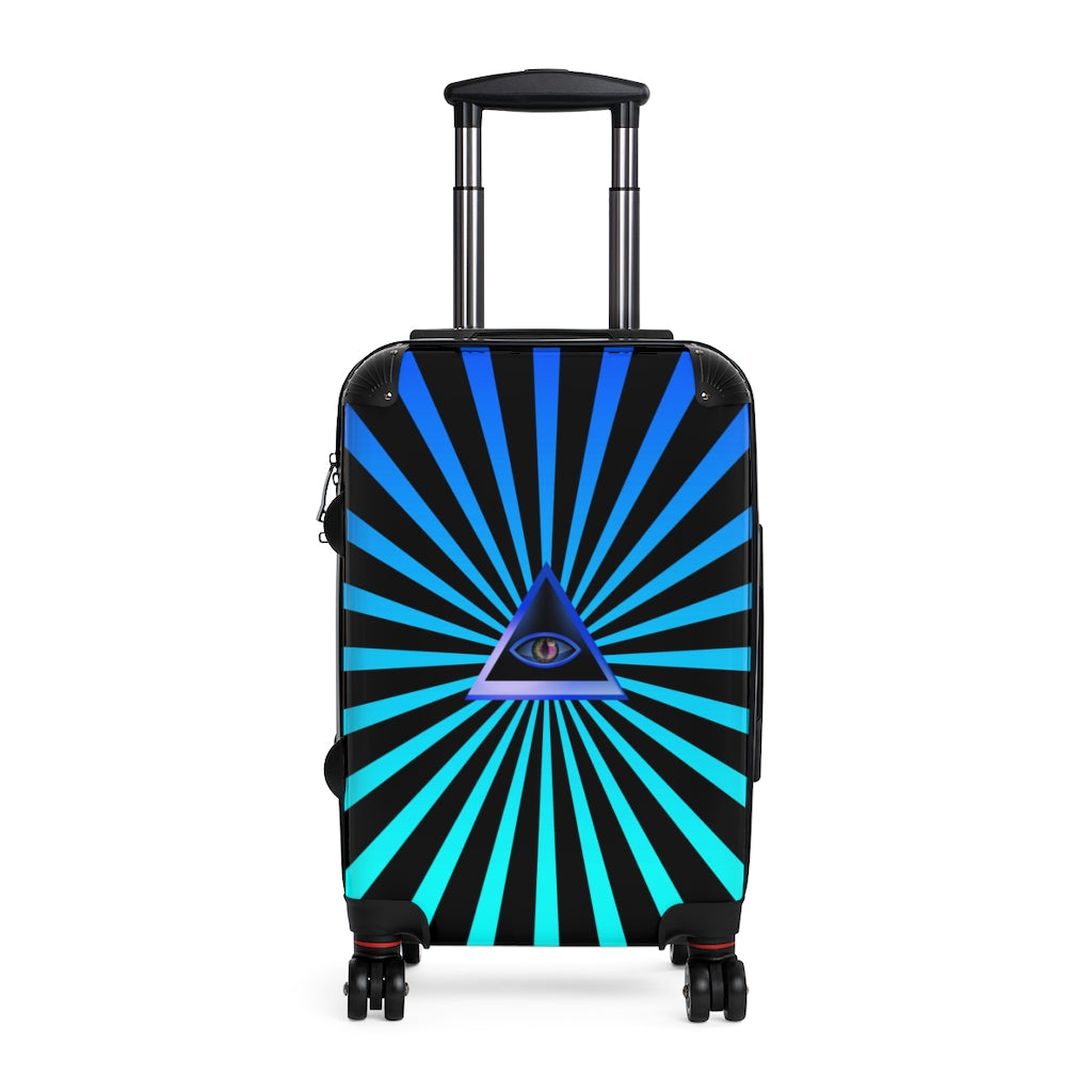 Getrott Triangle Eye Illuminati Blue Esoteric Cabin Suitcase Extended Storage Adjustable Telescopic Handle Double wheeled Polycarbonate Hard-shell Built-in Lock-Bags-Geotrott