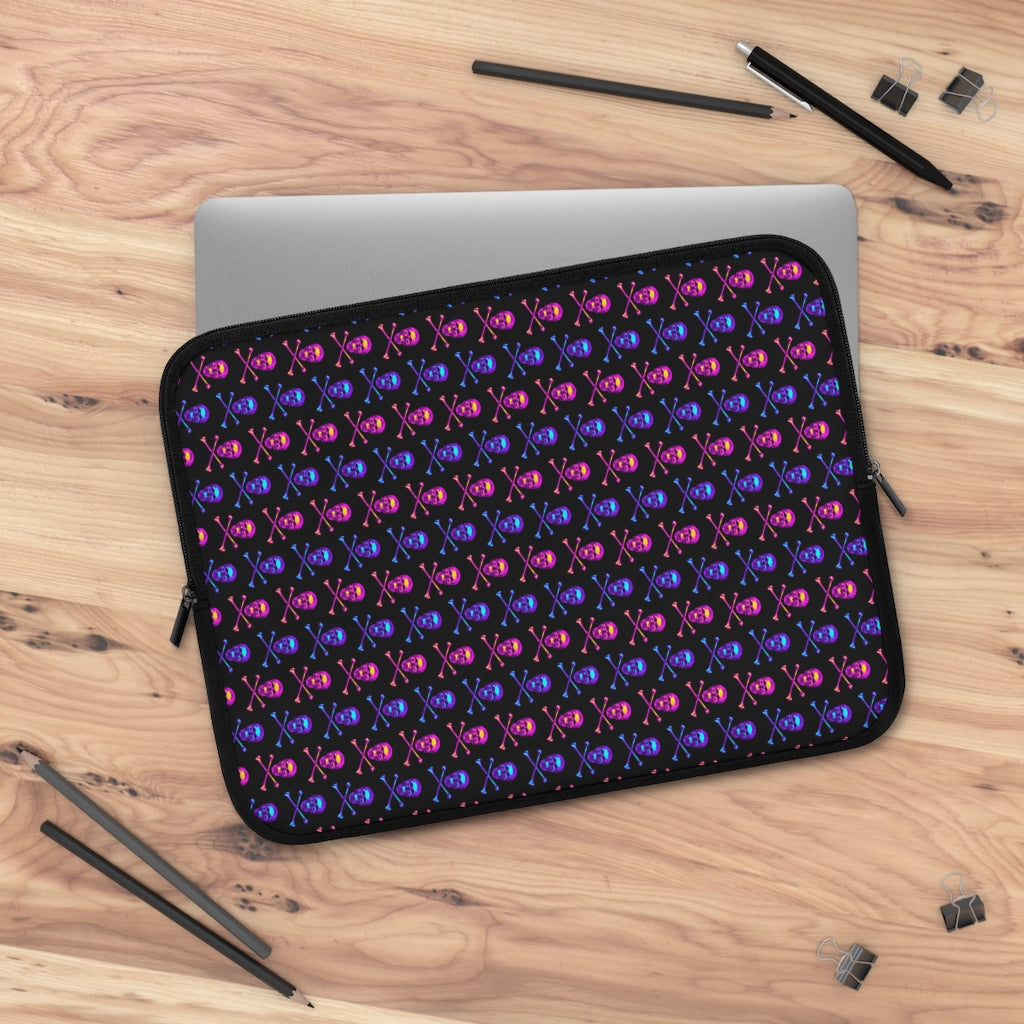 Geotrott Pink Blue Skull And Bones Pattern Black Laptop Sleeve