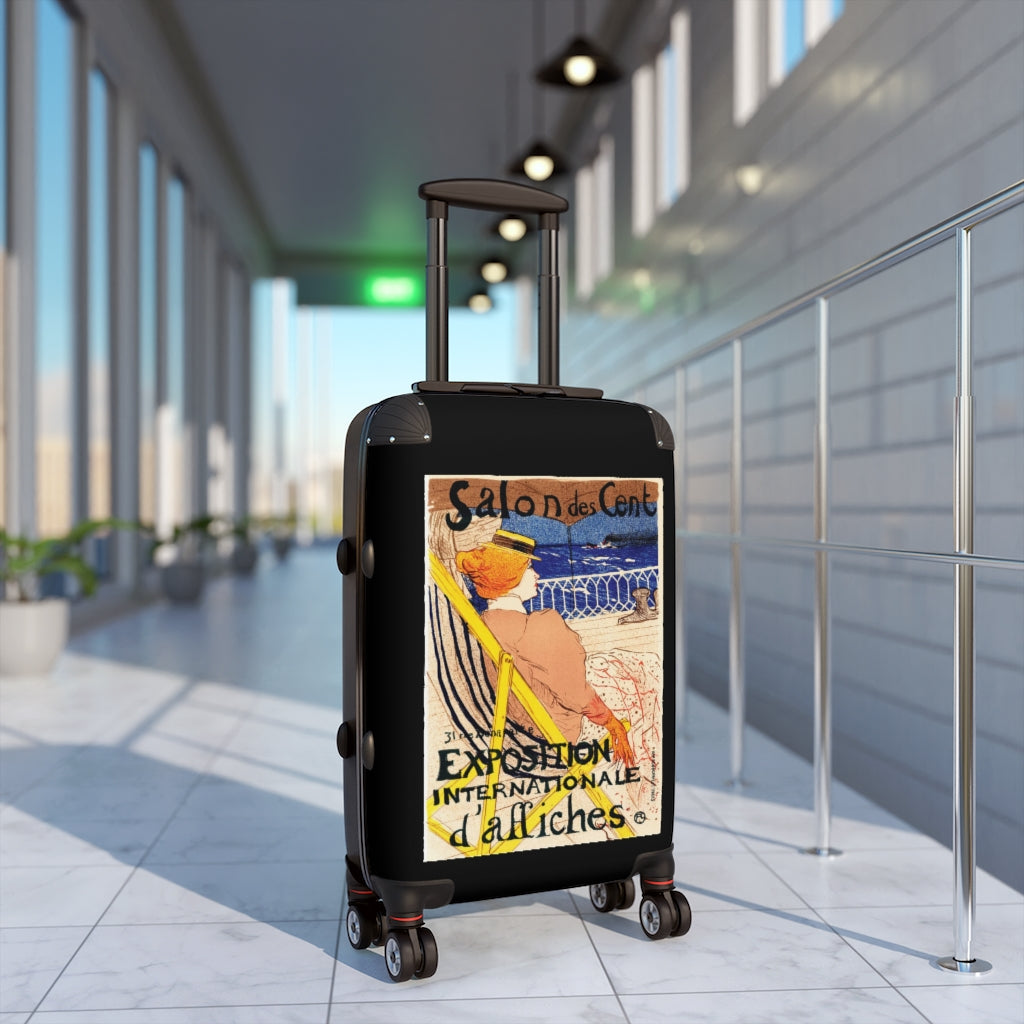Geotrott Salon De Cent Exposition Internationale Di Affiches World Classic Poster Black Cabin Suitcase Extended Storage Adjustable Telescopic Handle Double Wheeled Polycarbonate Hard-Shell Built-In Lock