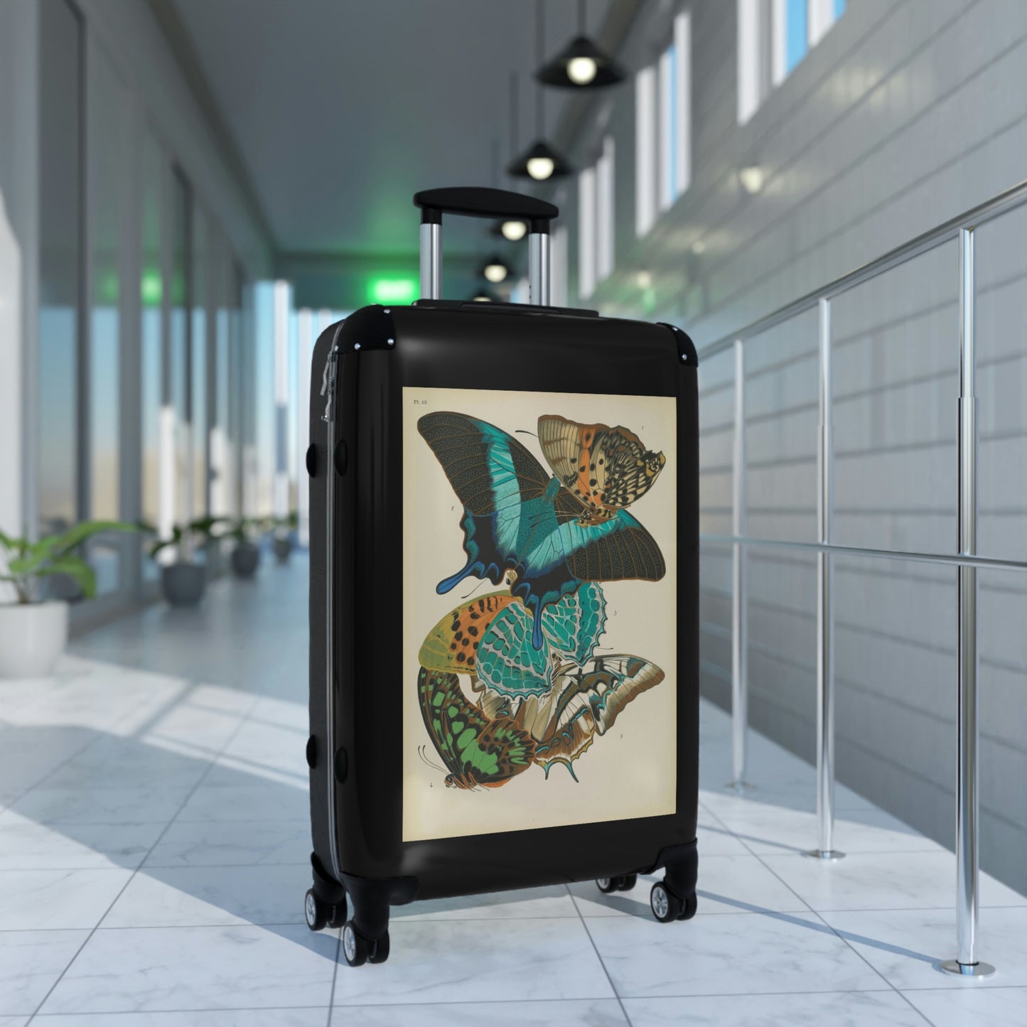 Getrott Butterflies Macrolepidopteran Rhopalocera Lepidoptera Turquoise Colors Cabin Suitcase Rolling Luggage Extended Storage Adjustable Telescopic Handle Double wheeled Polycarbonate Hard-shell Built-in Lock-Bags-Geotrott