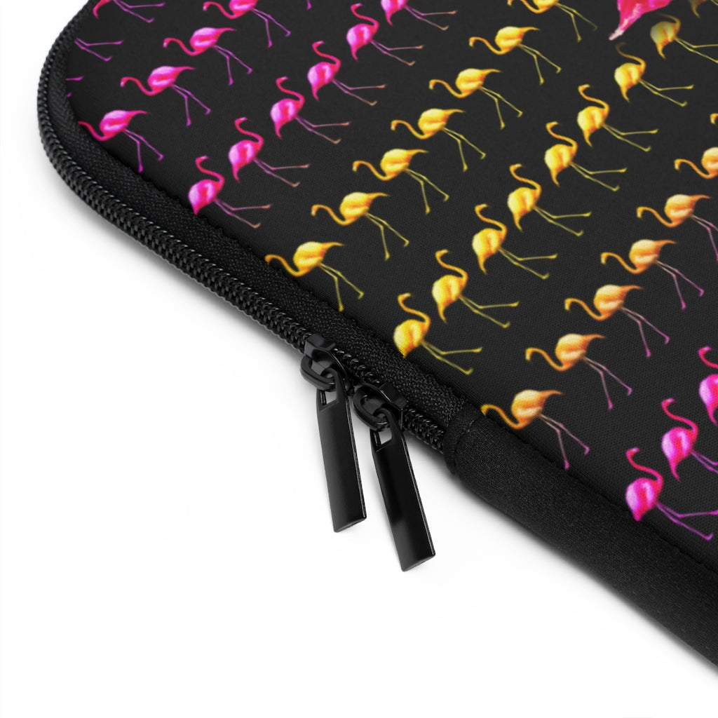 Getrott Pink Flamingo Birds Kissing Black Laptop Sleeve-Laptop Sleeve-Geotrott