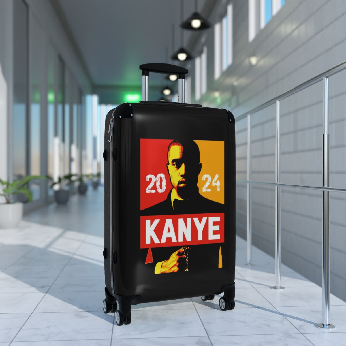Getrott Kanye West for President 2024 Black Red Yellow Cabin Suitcase Extended Storage Adjustable Telescopic Handle Double wheeled Polycarbonate Hard-shell Built-in Lock-Bags-Geotrott