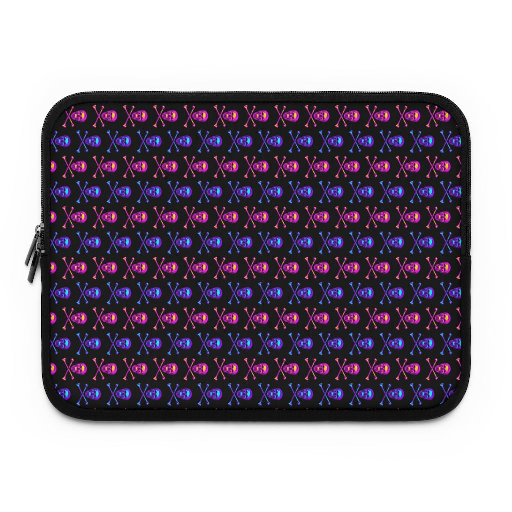 Geotrott Pink Blue Skull And Bones Pattern Black Laptop Sleeve