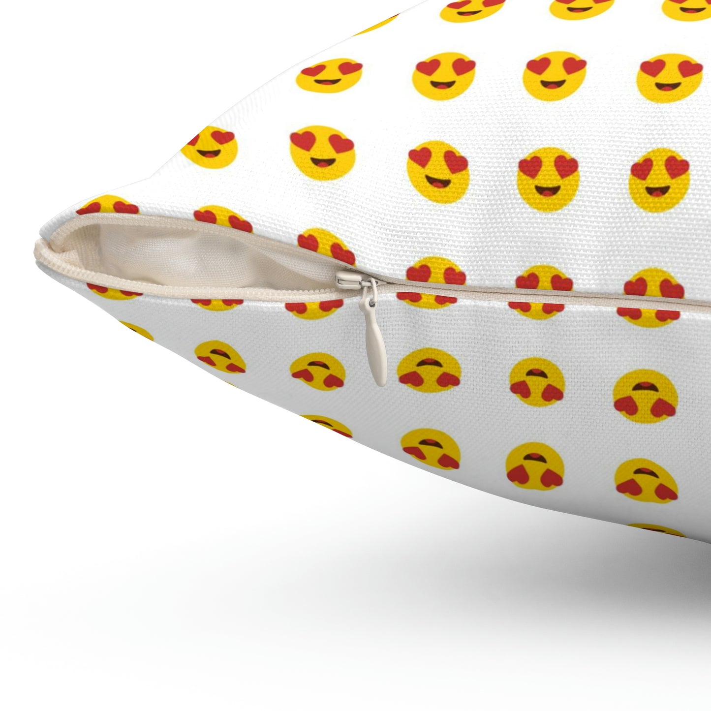 Geotrott Emojis Smiling Face With Heart-Eyes White Spun Polyester Square Pillow