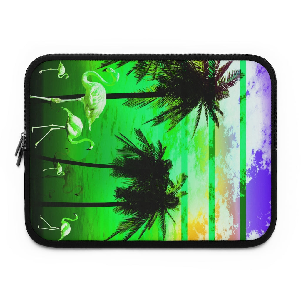 Getrott Green Beach Sunset Flamingos Laptop Sleeve-Laptop Sleeve-Geotrott