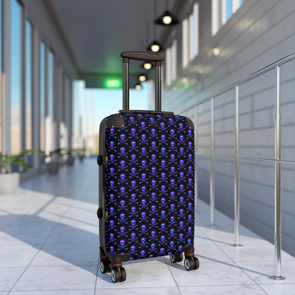 Geotrott Blue Skull & Bones Pattern Black Cabbin Luggage Carry-On Travel Check Luggage 4-Wheel Spinner Suitcase Bag Multiple Colors And Sizes