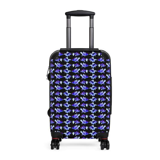 Geotrott Goldfish Fish Blue Pattern Black Cabin Suitcase Extended Storage Adjustable Telescopic Handle Double Wheeled Polycarbonate Hard-Shell Built-In Lock
