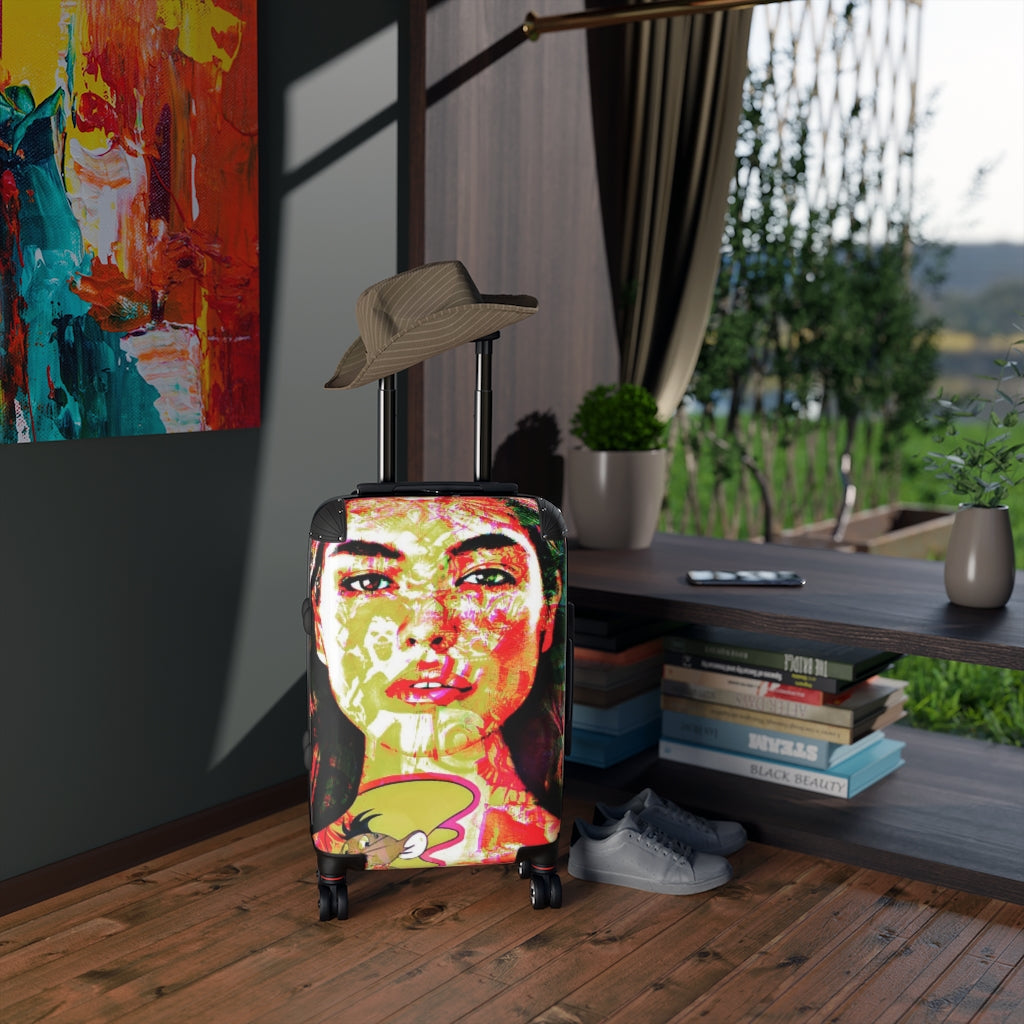 Geotrott Eddy Bogaert Graffiti Art Mexican Indian Girl Face Cabin Suitcase Extended Storage Adjustable Telescopic Handle Double Wheeled Polycarbonate Hard-Shell Built-In Lock
