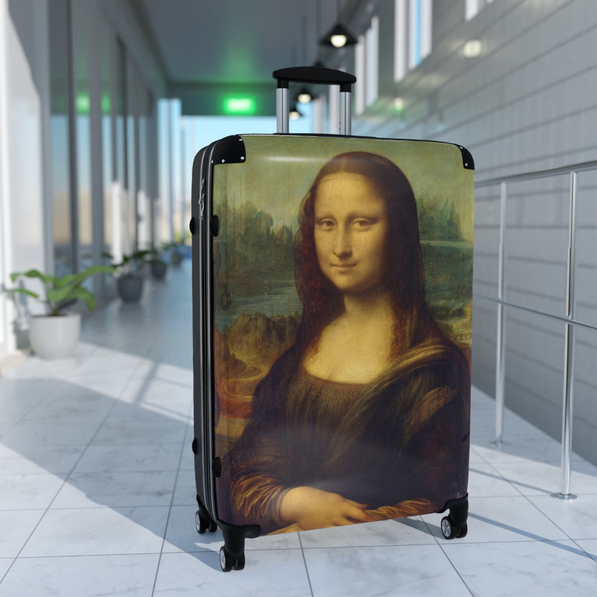 Getrott The Mona Lisa by Leonardo Da Vinci Black Cabin Suitcase Extended Storage Adjustable Telescopic Handle Double wheeled Polycarbonate Hard-shell Built-in Lock-Bags-Geotrott