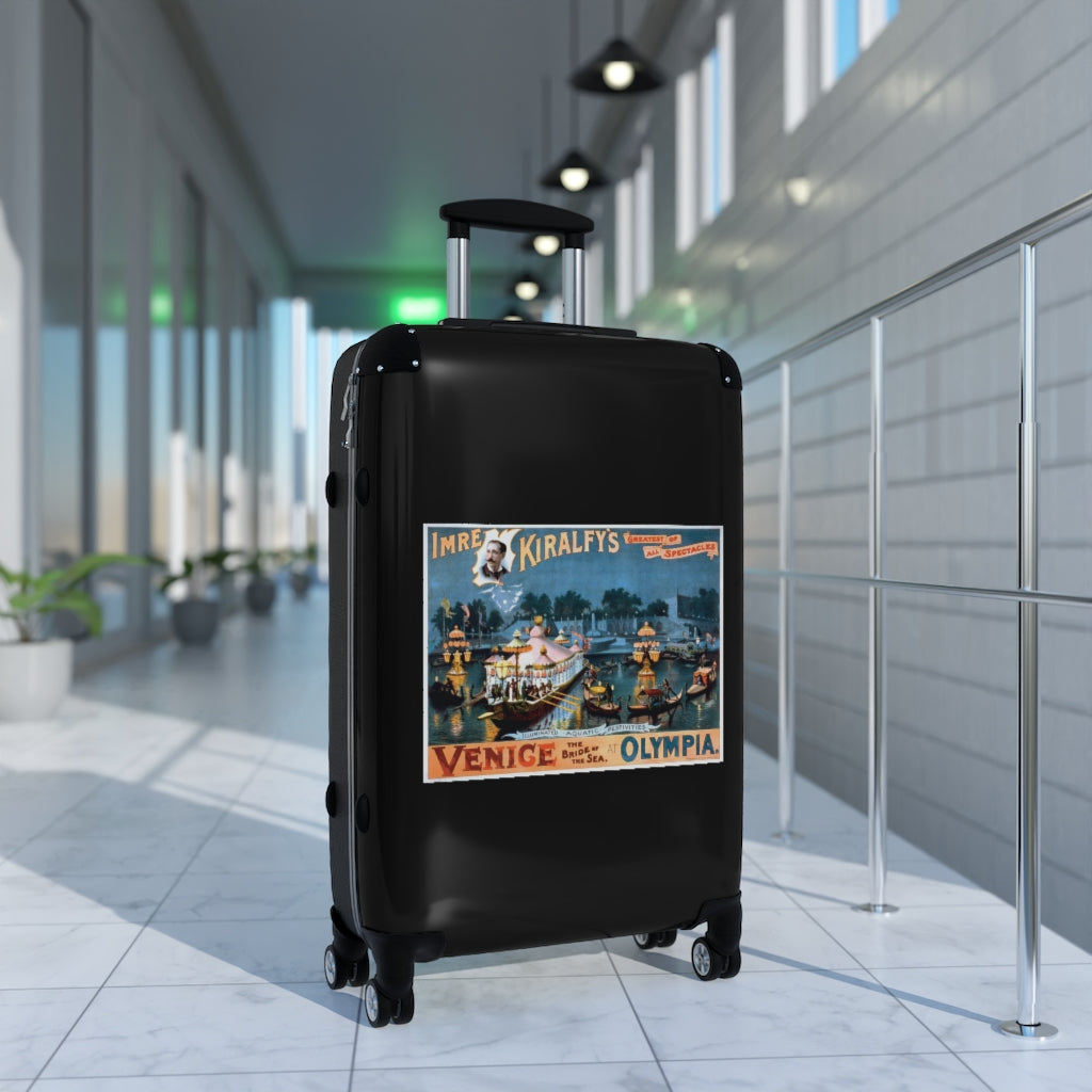 Getrott The Deliverance of Pisanl Imre Kiralfys Grand Historic Spectacle Venice The Bridge of the Sea at Olympia 2 World Classic Poster Black Cabin Suitcase Carry-On Travel Check Luggage 4-Wheel Spinner Suitcase Bag Multiple Colors and Sizes-Bags-Geotrott