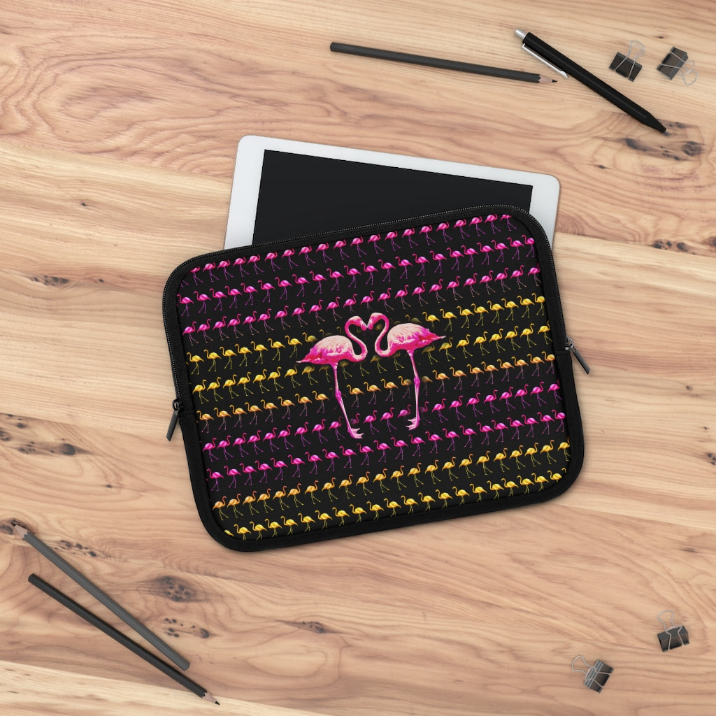 Getrott Pink Flamingo Birds Kissing Black Laptop Sleeve-Laptop Sleeve-Geotrott