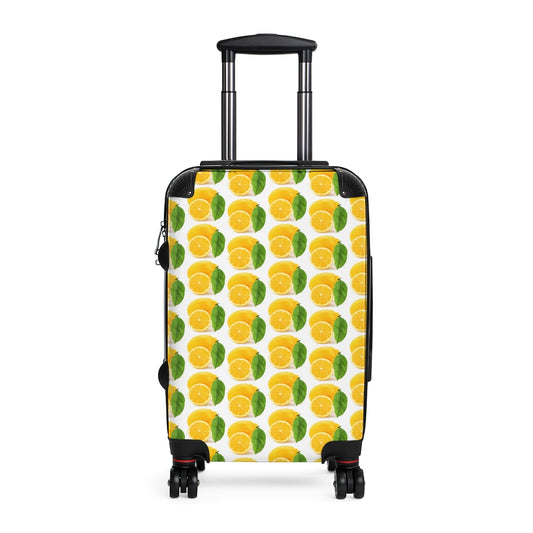 Geotrott Lemons Fruit Print Pattern Cabin Suitcase Extended Storage Adjustable Telescopic Handle Double Wheeled Polycarbonate Hard-Shell Built-In Lock