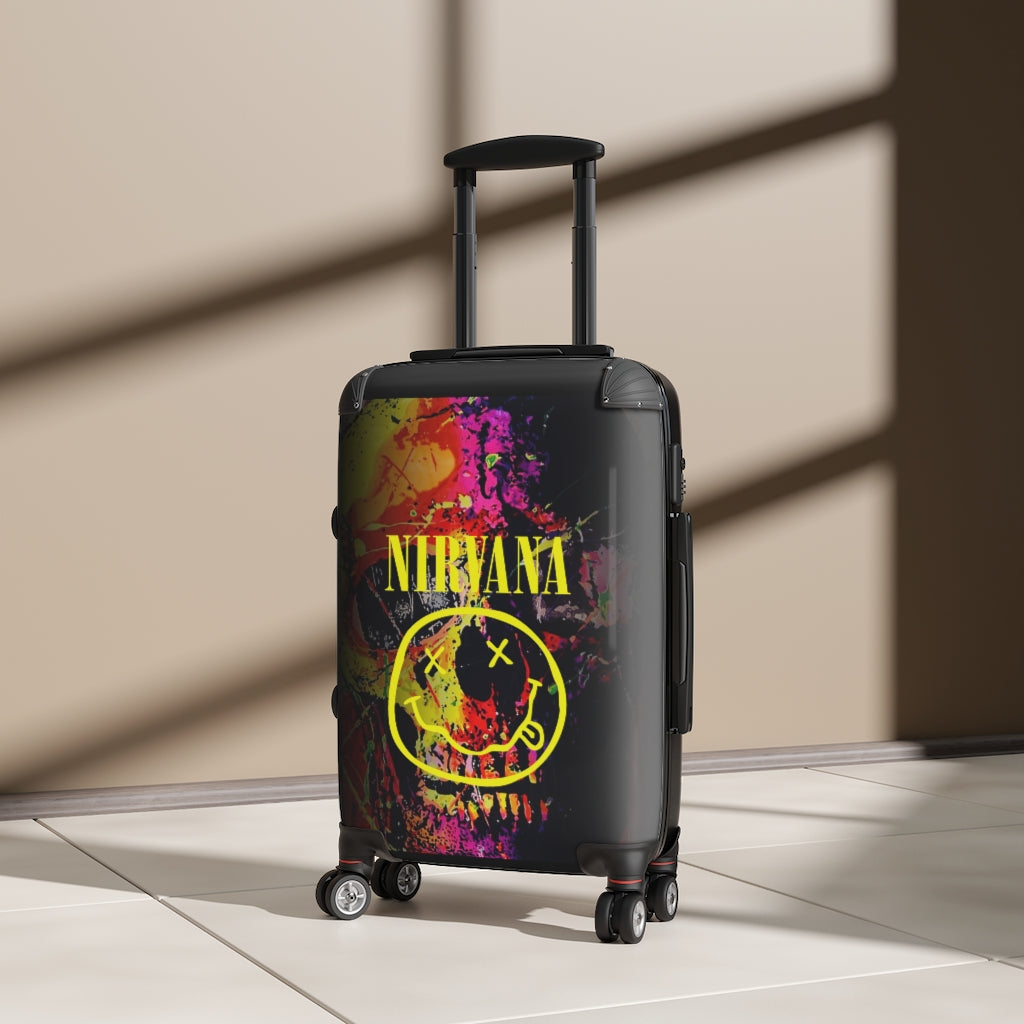 Geotrott Grunge Logo Nirvana Skull Graffiti Art Cabin Suitcase Extended Storage Adjustable Telescopic Handle Double Wheeled Polycarbonate Hard-Shell Built-In Lock