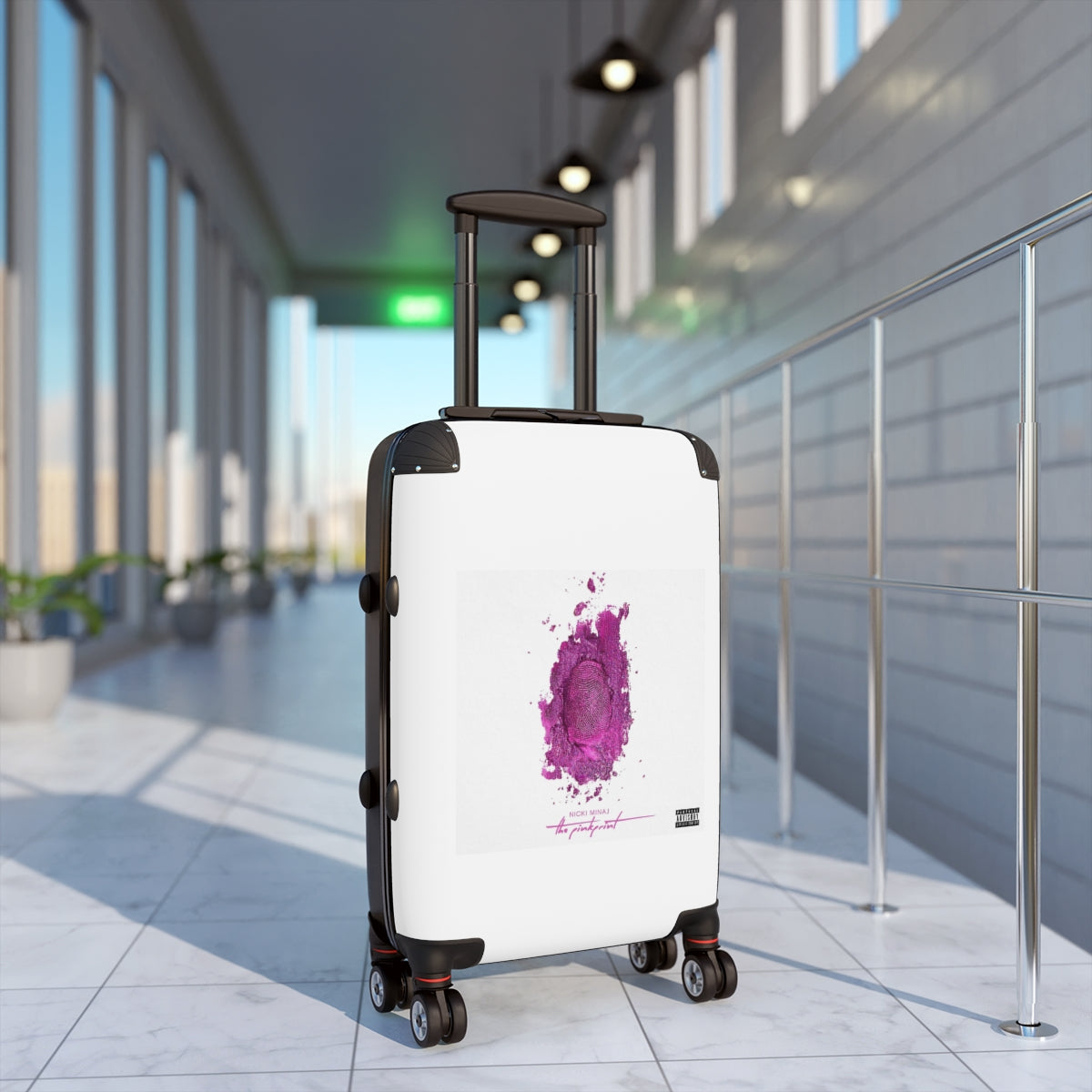 Getrott Nikki Minaj The Pink Print Black Cabin Suitcase Extended Storage Adjustable Telescopic Handle Double wheeled Polycarbonate Hard-shell Built-in Lock-Bags-Geotrott