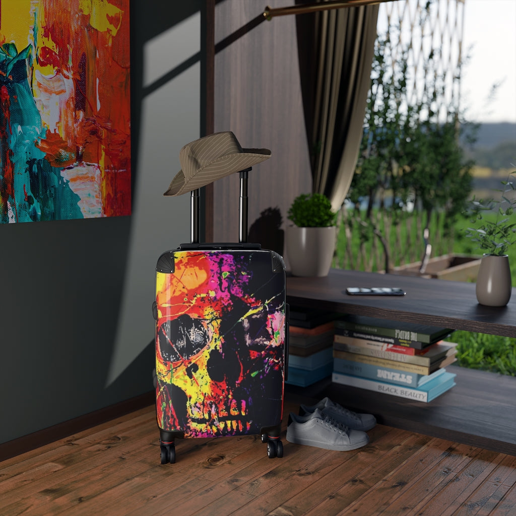 Geotrott Skull Graffiti Art Cabin Suitcase Extended Storage Adjustable Telescopic Handle Double Wheeled Polycarbonate Hard-Shell Built-In Lock Carry-On Travel Check Luggage 4-Wheel Spinner Suitcase Bag Multiple Colors And Sizes