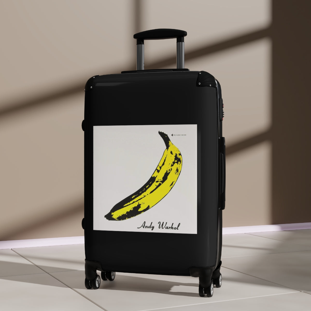 Geotrott The Velvet Underground & Nico 1967 Album Cover Black Cabin Suitcase Extended Storage Adjustable Telescopic Handle Double Wheeled Polycarbonate Hard Shell Built In Lock