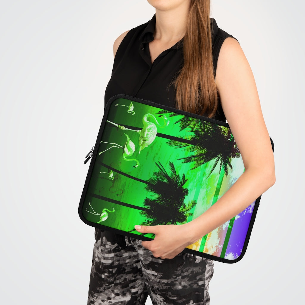 Getrott Green Beach Sunset Flamingos Laptop Sleeve-Laptop Sleeve-Geotrott