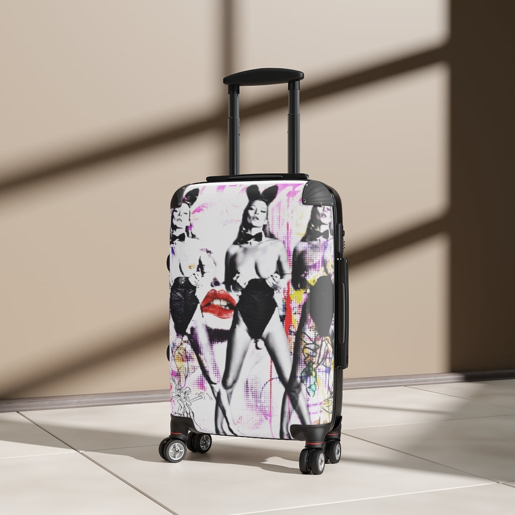 Getrott Eddy Bogaert Graffiti Art Girl Face Kate Moss Bunny Cabaret Cabin Suitcase Extended Storage Adjustable Telescopic Handle Double wheeled Polycarbonate Hard-shell Built-in Lock-Bags-Geotrott