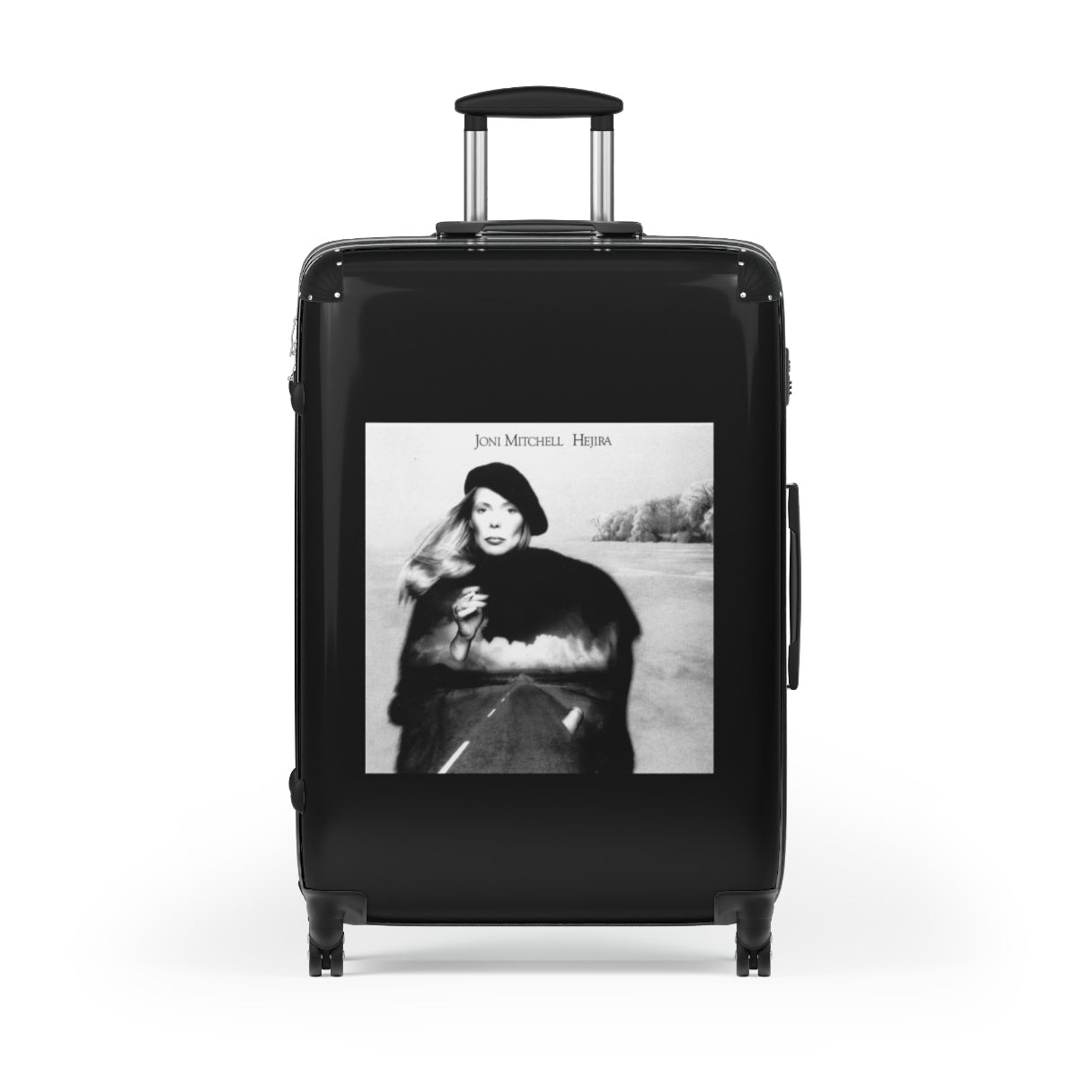 Geotrott Joni Mitchell Hejira 1976 Black Cabin Suitcase Extended Storage Adjustable Telescopic Handle Double Wheeled Polycarbonate Hard Shell Built In Lock