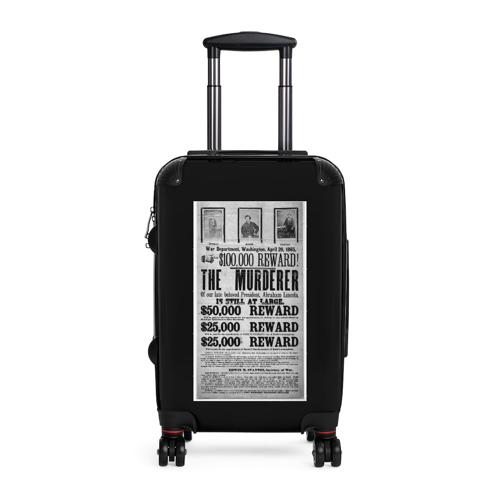 Getrott War Department Washington April 20th 1865 100,000 Reward The Murdered of Abraham Lincoln World Classic Poster Black Cabin Suitcase Carry-On Travel Check Luggage 4-Wheel Spinner Suitcase Bag Multiple Colors and Sizes-Bags-Geotrott