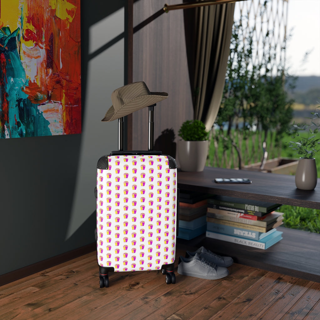 Geotrott Cruise Ship Pink Pattern White Cabin Luggage Extended Storage Adjustable Telescopic Handle Double Wheeled Polycarbonate Hard-Shell Built-In Lock
